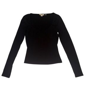 Boden Women’s Ribbed Scoop Neck Long Sleeve Top  Black Size Small